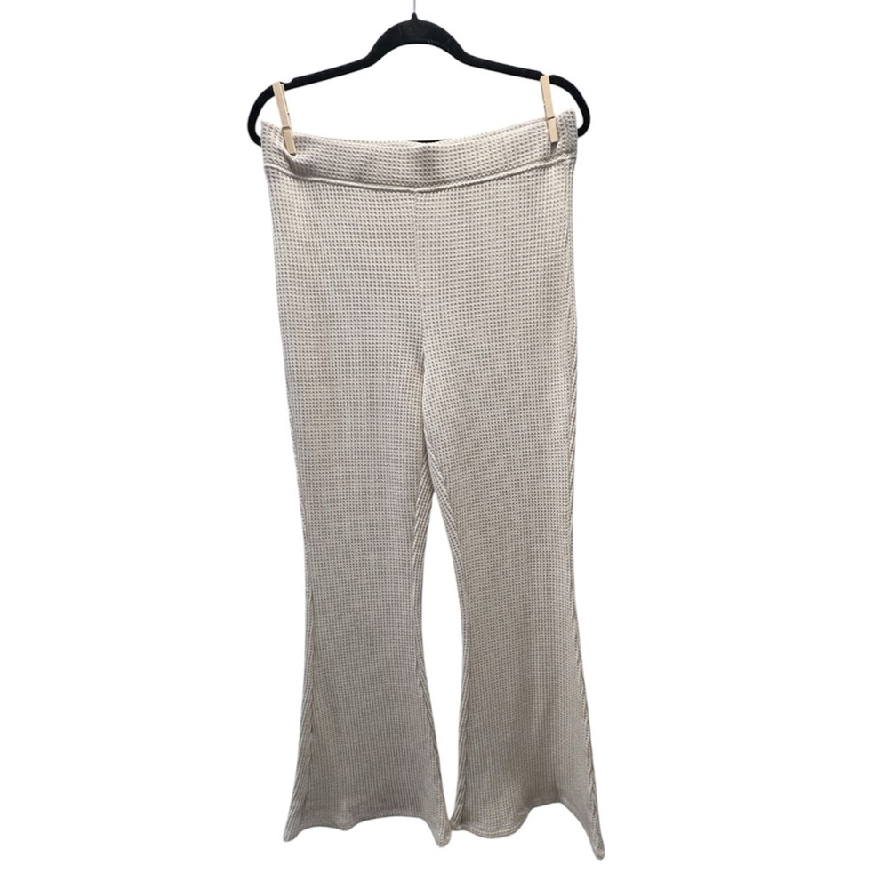 SOLD Aerie CozyUp Waffle Knit Skater Extra Wide Leg Flare Sweatpants in Beige- L